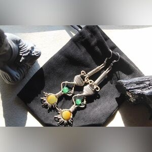 Elegant Silver and Green Wire Wrapped Earrings